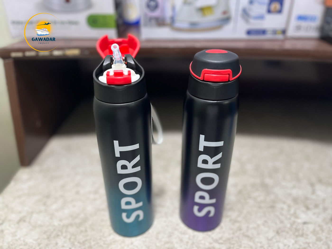 SPORT Brand Vacuum Water Bottle 500ml , Stainless Steel Build In Straw