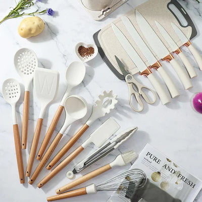 19 PCs Silicon Cooking & Knife Set and Cutting Board Hot Selling Item