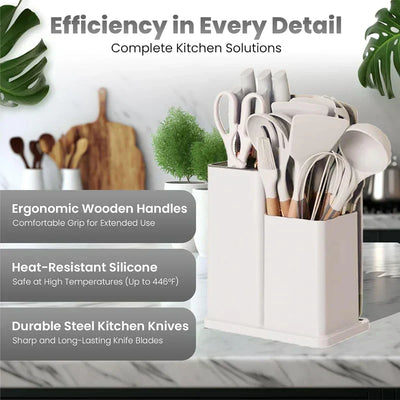 19 PCs Silicon Cooking & Knife Set and Cutting Board Hot Selling Item