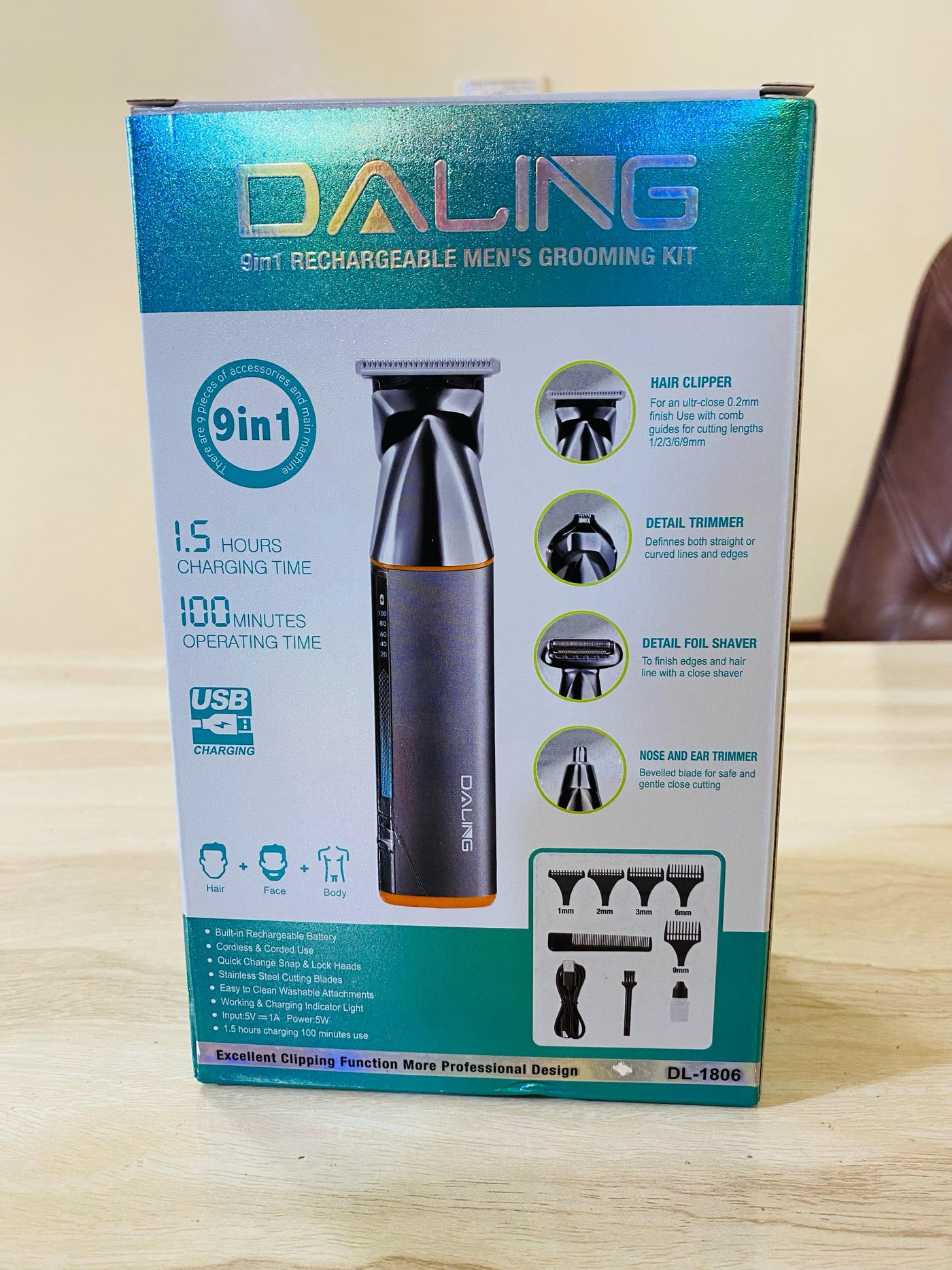 Daling 9-in-1 Rechargeable Men's Grooming Set – Shaver, Electric